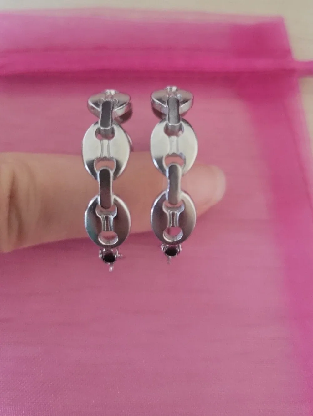 Sterling Silver Link Hoop Earrings - Silver